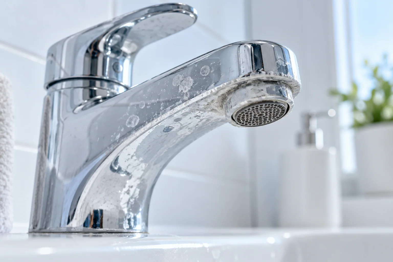 Mineral deposits on a chrome faucet